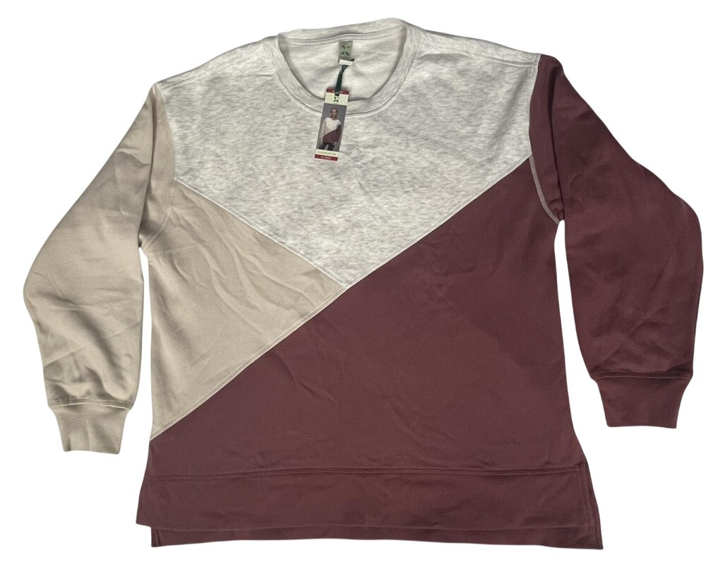 GreenTea Sweatshirt Womens XL Brick Beige Gray Color Block Crewneck Pullover